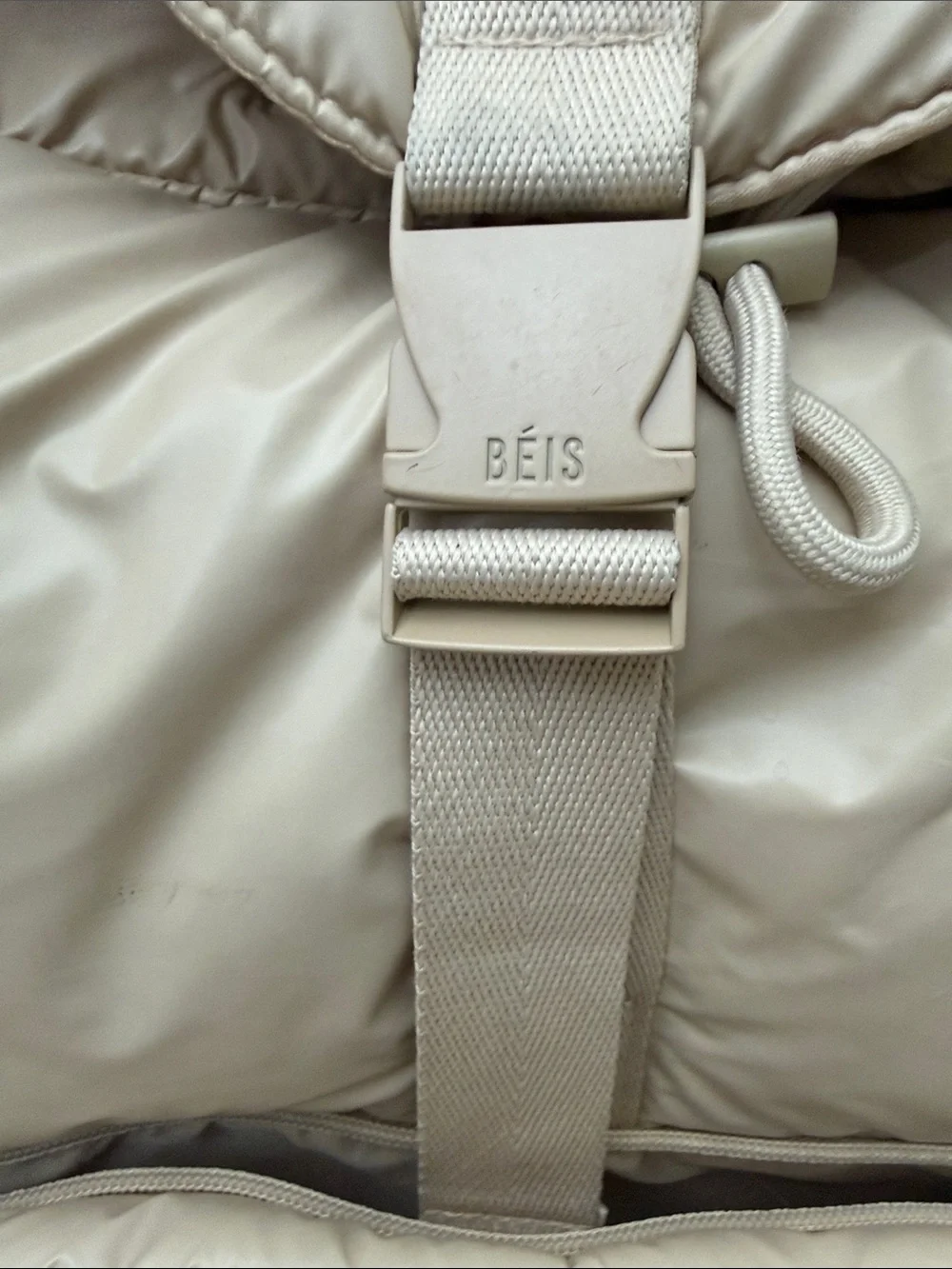 Beis Neutral Beige Quilted Puffer Backpack with Front Buckle